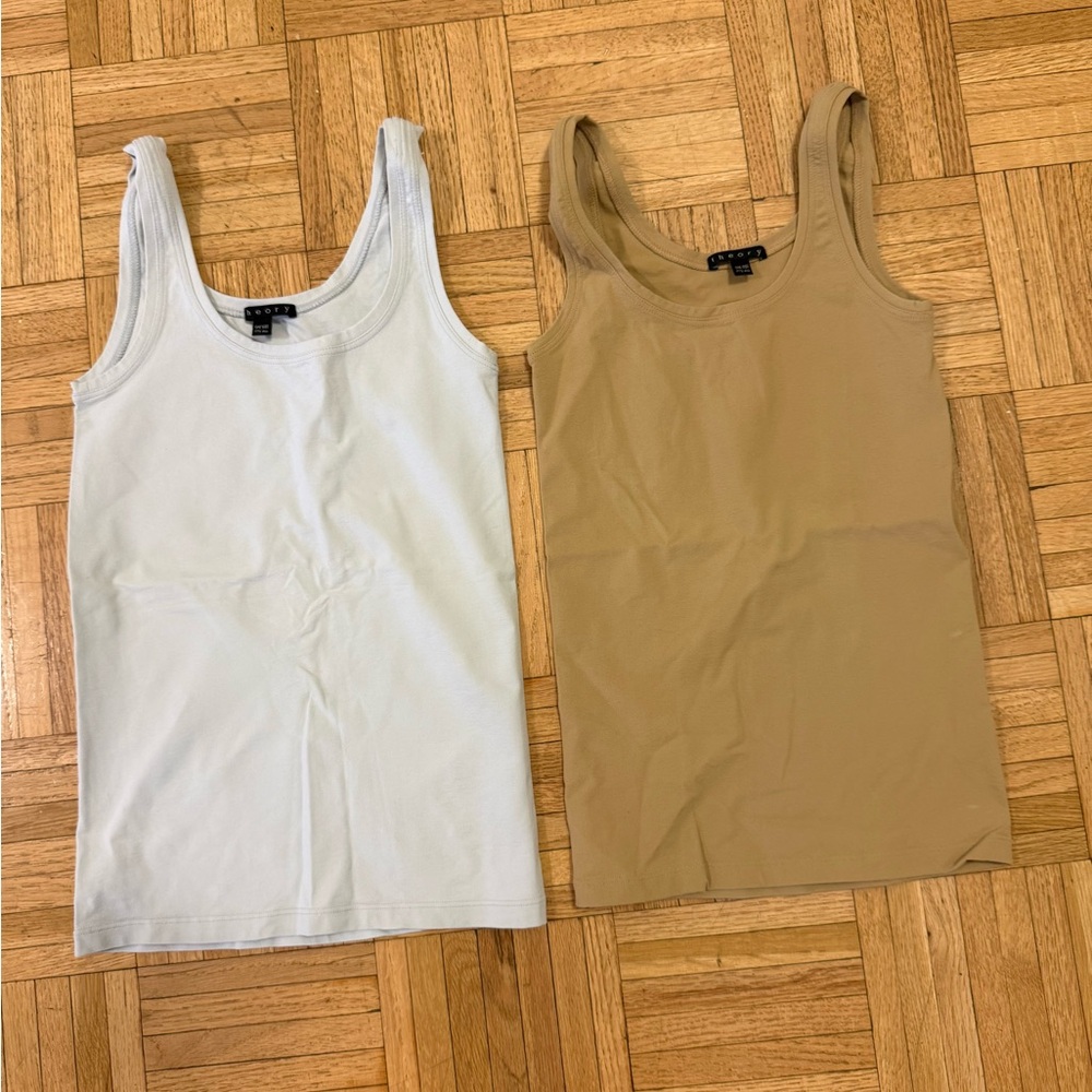Light blue and Tan theory tank Tops